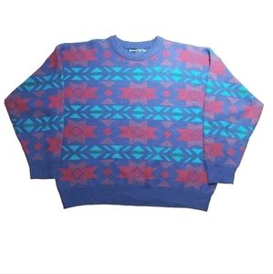 Vtg 80s Architect Sweater Aztec Southwest Ski Holiday Eclectic Grandpa Men XL
